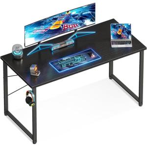 Casaottima 48 Inch Small Computer Desk for Home Office, Study Writing Table for Small Spaces, Simple Modern Desk with Headphone Hooks, Pure Black(Black)