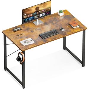 Casaottima 48 Inch Small Computer Desk for Home Office, Study Writing Table for Small Spaces, Simple Modern Desk with Headphone Hooks, Pure Black(Vintage)