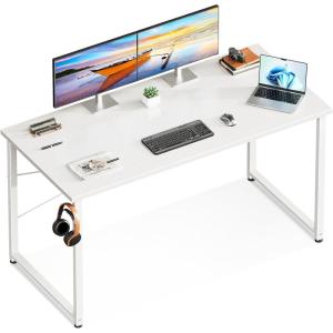 Casaottima 48 Inch Small Computer Desk for Home Office, Study Writing Table for Small Spaces, Simple Modern Desk with Headphone Hooks, Pure Black(White)
